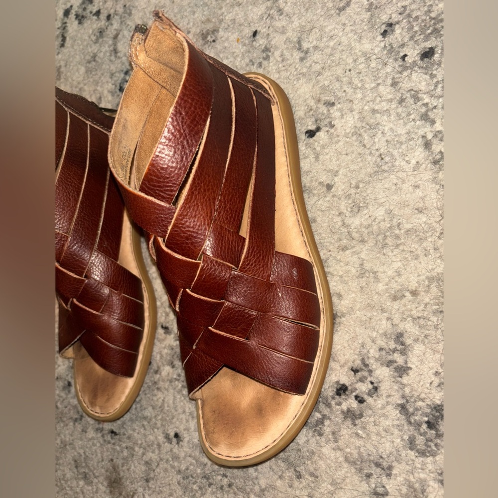 Born Iwa Woven Brown Leather ankle length Sandals size 7 - Picture 2 of 13